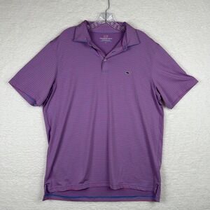 Vineyard Vines Men's Bradley Stripe Sankaty Performance Polo Blue Pink Large